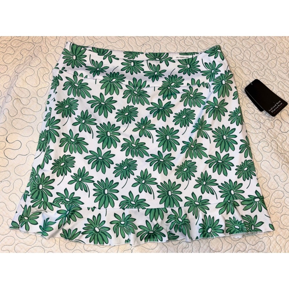 Golftini Floral Daisy Active Skort White Green Ruffle Golf Size Large